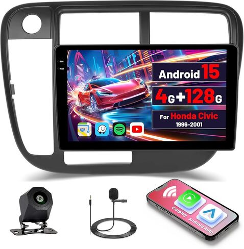 2+64G Inefala لسيارة Honda Civic 1996-2000 Android 13 ستيريو راديو السيارة مع CarPlay Android Auto، وحدة رأس شاشة تعمل باللمس 9 بوصة مع WiFi GPS Bluetooth FM/RDS SWC USB وكاميرا احتياطية MIC in Saudi Arabia