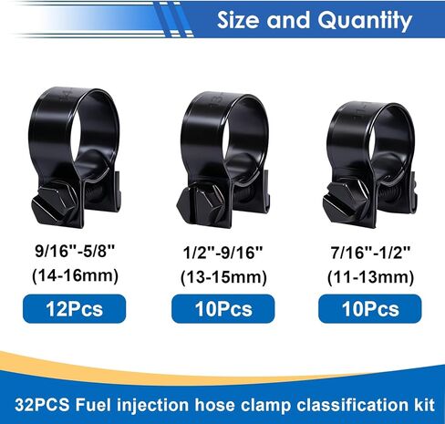 smseace 60 قطعة 8 مقاسات مشابك خرطوم حقن الوقود مجموعة متنوعة مطلية بالزنك 7-16 مم مشابك خرطوم الضغط العالي لأنابيب الديزل/البنزين في السيارات والبحرية والشاحنات in Kuwait