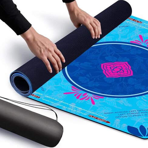 Mahjong Mat, 31.5x31.5 Inch Neoprene Gaming Surface with Rules, Anti-Slip Noise Reduction Table Cover for Tiles and Cards, Includes Storage Bag, Blue in Saudi Arabia