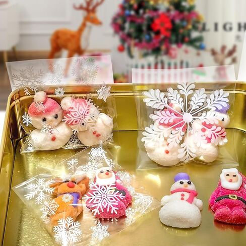 100pcs Snowflake Printing Gift Packaging Bag, Transparent Self-Adhesive Cellophane, Candy And Biscuits Storage, Suitable For Bakery, Birthday, Wedding And Party Packaging Bags. in Saudi Arabia