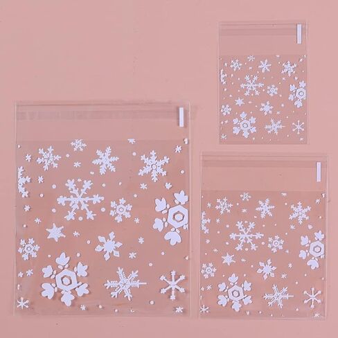 100pcs Snowflake Printing Gift Packaging Bag, Transparent Self-Adhesive Cellophane, Candy And Biscuits Storage, Suitable For Bakery, Birthday, Wedding And Party Packaging Bags. in Saudi Arabia