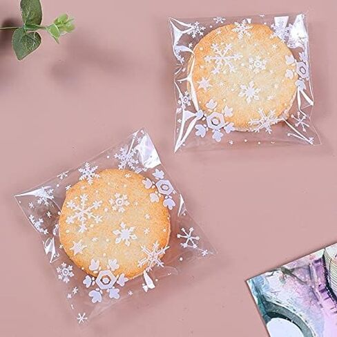 100pcs Snowflake Printing Gift Packaging Bag, Transparent Self-Adhesive Cellophane, Candy And Biscuits Storage, Suitable For Bakery, Birthday, Wedding And Party Packaging Bags. in Saudi Arabia
