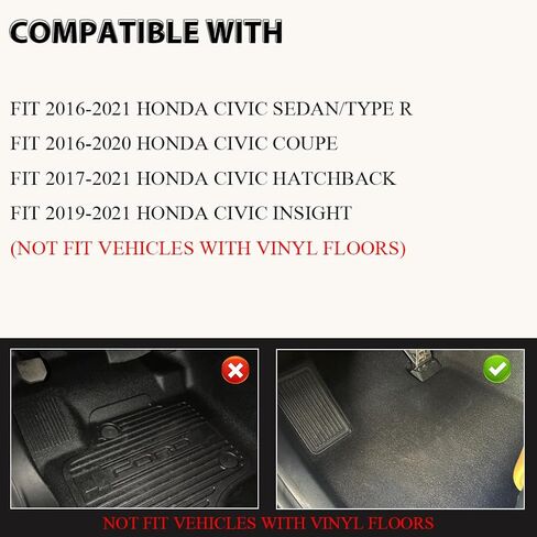 سجادات أرضية DOTCOM TPE تناسب Honda Civic Sedan/Hatchback 4 أبواب 2016-2021، تناسب Honda Civic Coupe 2 باب 2016-2021، الصف الأول والثاني، بطانات أرضية للحماية من جميع الأحوال الجوية، 3 قطع من سجادات السيارة in Kuwait