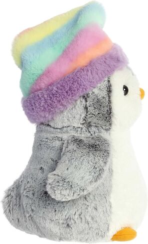 Aurora® Festive Pompom Penguin™ Pom Pom Rainbow Hat™ حيوان محشو - رفاق نابضون بالحياة للاحتضان الدافئ - مثالي للبالغين والأطفال وأعياد الميلاد - رمادي 9 بوصات in Saudi Arabia