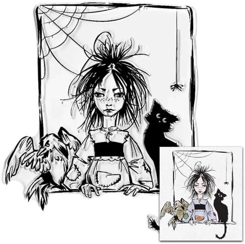 طوابع Happy Halloween Little Girl Witch الواضحة لصنع البطاقات الديكور DIY سكرابوكينغ، طوابع ختم شفافة من السيليكون لنقش ديكور الألبومات. in Saudi Arabia