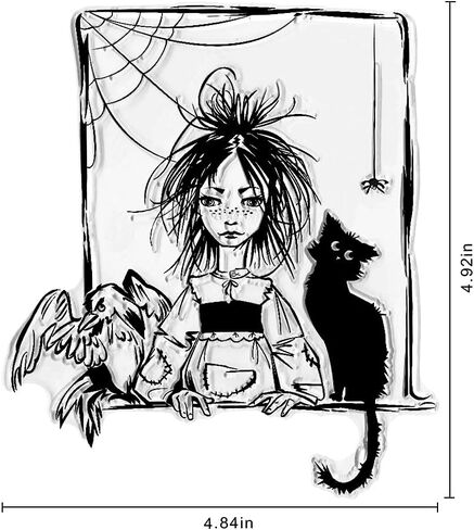 طوابع Happy Halloween Little Girl Witch الواضحة لصنع البطاقات الديكور DIY سكرابوكينغ، طوابع ختم شفافة من السيليكون لنقش ديكور الألبومات. in Saudi Arabia