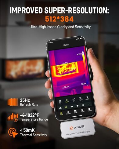 ANCEL IR101 Thermal Camera for Android, 256x192 IR Resolution, 0.24W Ultra-Low Power(8-12H Battery Life), -4°F to 1022°F, 25Hz Refresh Rate, Lightweight Thermal Imaging Camera for Home Inspection in Saudi Arabia