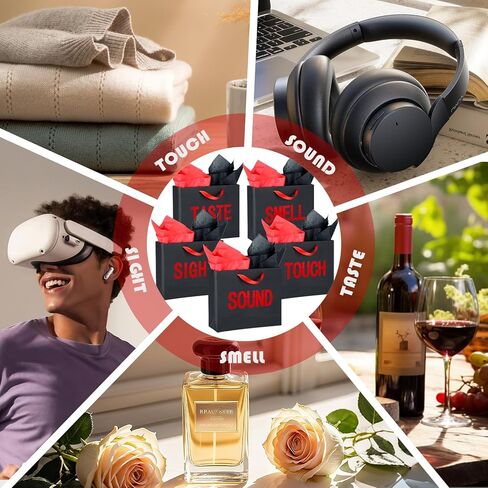 5 Senses Gift Bags for Him, Five Senses Black Red Gift Bags with Rose Petals Balloon, Gifts Decoration Bag for Birthday Wedding Anniversary Christmas Valentine's Day (Red,12.6 x 8.7 x 4 Inch) in Saudi Arabia