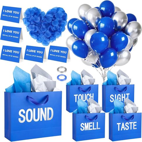 5 Senses Gift Bags for Him, Five Senses Black Red Gift Bags with Rose Petals Balloon, Gifts Decoration Bag for Birthday Wedding Anniversary Christmas Valentine's Day (Red,12.6 x 8.7 x 4 Inch) in Saudi Arabia