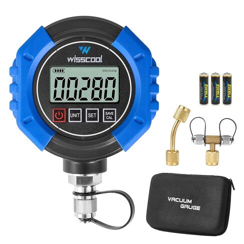 Digital Vacuum Gauge, HVAC Micron Vacuum Gauge Tester, 1/4" Flare, 0-30000 Microns Range, 2% Accuracy, 7/16-20UNF Interface, 4 Units Switch in Kuwait