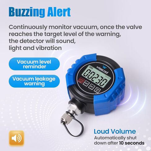 Digital Vacuum Gauge, HVAC Micron Vacuum Gauge Tester, 1/4" Flare, 0-30000 Microns Range, 2% Accuracy, 7/16-20UNF Interface, 4 Units Switch in Kuwait