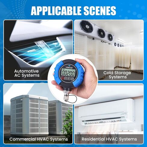 Digital Vacuum Gauge, HVAC Micron Vacuum Gauge Tester, 1/4" Flare, 0-30000 Microns Range, 2% Accuracy, 7/16-20UNF Interface, 4 Units Switch in Kuwait