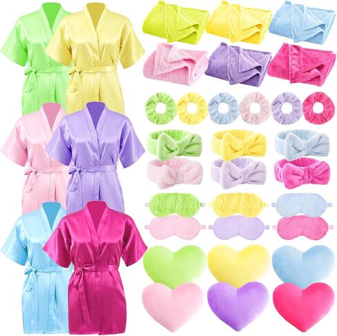 36 Pcs Sleepover Party Supplies for Girl Spa Robe Blanket Heart Pillow Sleep Eye Mask Headband Scrunchies Slumber Party Favor(Multicolor) in Saudi Arabia