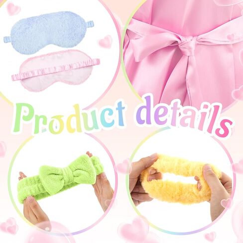 36 Pcs Sleepover Party Supplies for Girl Spa Robe Blanket Heart Pillow Sleep Eye Mask Headband Scrunchies Slumber Party Favor(Multicolor) in Saudi Arabia