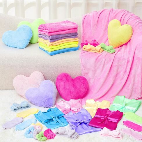 36 Pcs Sleepover Party Supplies for Girl Spa Robe Blanket Heart Pillow Sleep Eye Mask Headband Scrunchies Slumber Party Favor(Multicolor) in Saudi Arabia