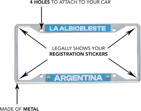 إكسسوارات السيارات من Desert Cactus Argentine Football Association AFA Argentina Albiceleste لكرة القدم إطار لوحة ترخيص معدني وحامل بطاقات للجزء الأمامي أو الخلفي من السيارة (الإطار - التصميم C) in Kuwait