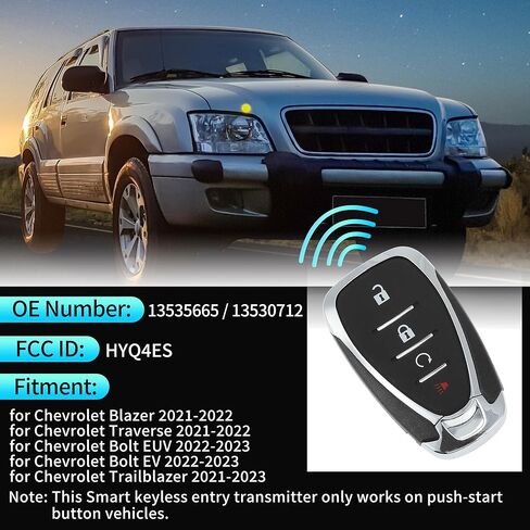 X AUTOHAUX HYQ4ES 433 ميجا هرتز استبدال مفتاح ذكي عن بعد للدخول بدون مفتاح فوب لسيارة شيفروليه بليزر ترافيرس 21-22 لسيارة تشيفي بولت EUV EV 22-23 لسيارة تشيفي تريل بليزر 21-23 رقم 13535665 4 أزرار in Kuwait