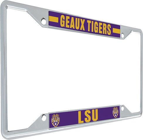 Desert Cactus LSU License Plate Frame Tigers Geaux Louisiana State University Holder for Front or Back of Car Metal Car Tag Holder Officially Licensed (Slogan 2) in Saudi Arabia