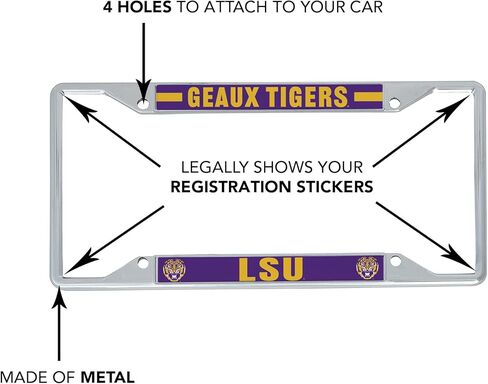 Desert Cactus LSU License Plate Frame Tigers Geaux Louisiana State University Holder for Front or Back of Car Metal Car Tag Holder Officially Licensed (Slogan 2) in Saudi Arabia