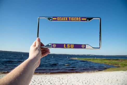 Desert Cactus LSU License Plate Frame Tigers Geaux Louisiana State University Holder for Front or Back of Car Metal Car Tag Holder Officially Licensed (Slogan 2) in Saudi Arabia