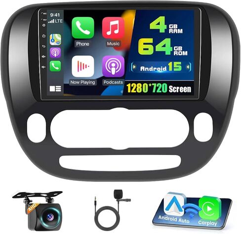 ستيريو سيارة لكيا سول 2014-2017 مع Apple Carplay Android Auto، 2+64G Android 13 9 بوصة تعمل باللمس راديو مع نظام تحديد المواقع Navi WiFi Bluetooth SWC FM RDS Radio EQ Mirror Link + كاميرا احتياطية AHD in Kuwait