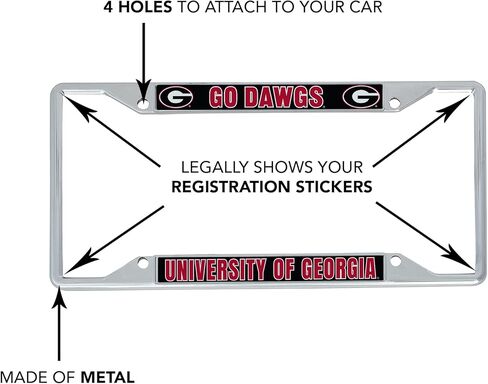 إطار لوحة ترخيص جامعة صبار الصحراء بجورجيا بولدوج UGA Dawgs حامل لبطاقة السيارة المعدنية الأمامية أو الخلفية مرخص رسميًا (الشعار 1) in Kuwait
