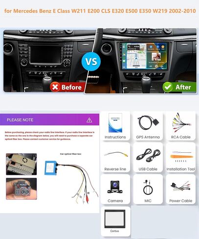 2G+64G Carplay for Mercedes Benz E Class CLS W211 E200 CLS E320 E350 E500 W219 E220 E300 E240 2002-2010, Rimoody Android 13 Car Stereo Radio 9‘’ Touchscreen Android Auto GPS WiFi BT FM/RDS Camera in Saudi Arabia