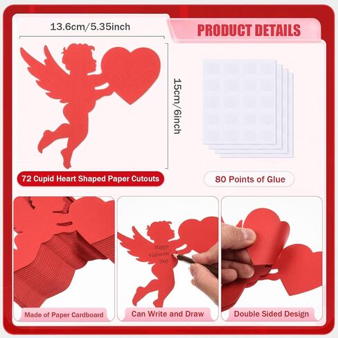 72 Pcs Valentine's Day Cupid Cutouts - Red Cupid Cut-Outs Paper Die Cuts for Classroom, School Bulletin Board, Wedding, Anniversary Decorations in Saudi Arabia