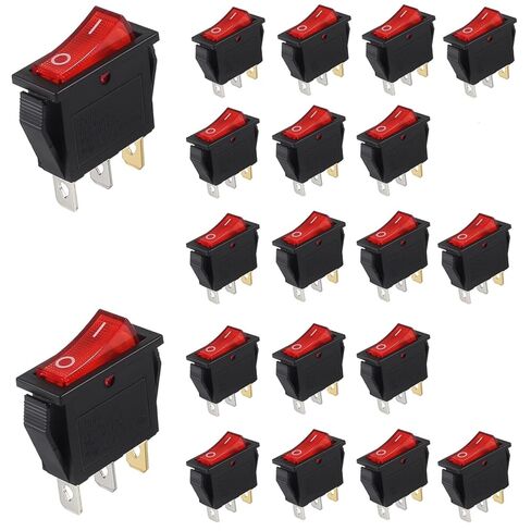 20 قطعة 3 دبوس مفاتيح هزازة مربعة للتشغيل والإيقاف مفتاح قارب صغير 16A/250V 20A/125V AC للسيارات السيارات (أحمر) in Kuwait