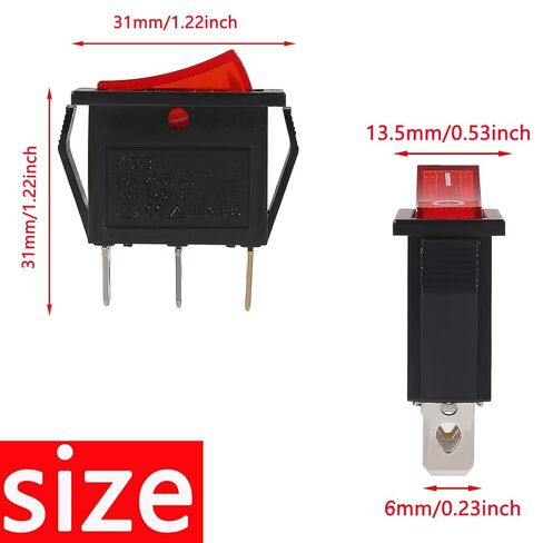20 قطعة 3 دبوس مفاتيح هزازة مربعة للتشغيل والإيقاف مفتاح قارب صغير 16A/250V 20A/125V AC للسيارات السيارات (أحمر) in Kuwait