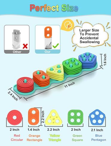 Montessori Learning Toddler Toys 1 2 3: Soft Silicone Shape Color Sorting Stacking Toy for 1-3 Year Old Boy Girl Gifts in Saudi Arabia