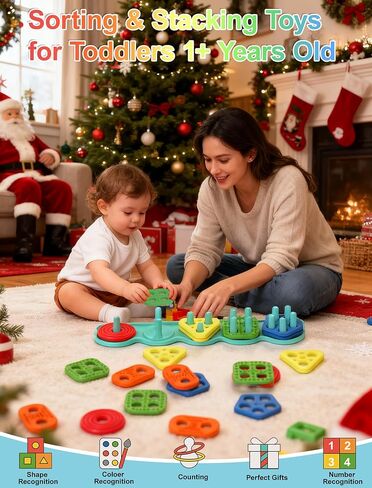 Montessori Learning Toddler Toys 1 2 3: Soft Silicone Shape Color Sorting Stacking Toy for 1-3 Year Old Boy Girl Gifts in Saudi Arabia
