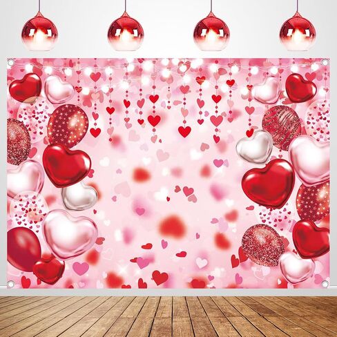 Valentine's Day Backdrop Red Pink Glitter Love Heart Valentines Photography Background Happy Valentines Day Bridal Shower Wedding Anniversary Party Decor Banner Photo Booth Props (7x5FT(82 x 59 inch)) in Saudi Arabia
