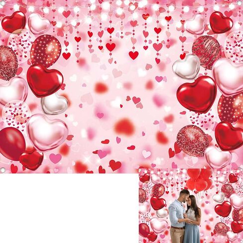Valentine's Day Backdrop Red Pink Glitter Love Heart Valentines Photography Background Happy Valentines Day Bridal Shower Wedding Anniversary Party Decor Banner Photo Booth Props (7x5FT(82 x 59 inch)) in Kuwait