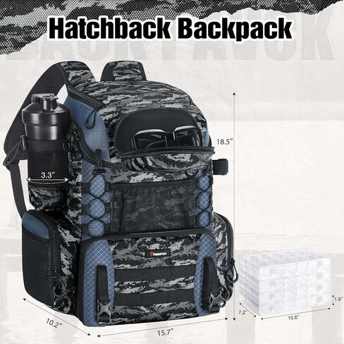 Piscifun Fishing Tackle Backpack with Rod Holders & 4 Tackle Boxes, Waterproof Rain Cover, Bottle Holder, Large Water-resistant Fishing Bag Store Fishing Gear & Equipment for Fishing, Camping, Hiking in Kuwait