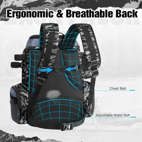 Piscifun Fishing Tackle Backpack with Rod Holders & 4 Tackle Boxes, Waterproof Rain Cover, Bottle Holder, Large Water-resistant Fishing Bag Store Fishing Gear & Equipment for Fishing, Camping, Hiking in Kuwait