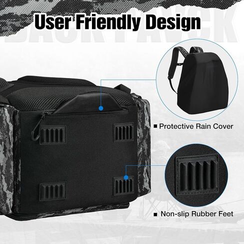 Piscifun Fishing Tackle Backpack with Rod Holders & 4 Tackle Boxes, Waterproof Rain Cover, Bottle Holder, Large Water-resistant Fishing Bag Store Fishing Gear & Equipment for Fishing, Camping, Hiking in Kuwait