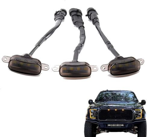 3 قطع مصابيح شبكية L-ed من العنبر الساطع متوافقة مع 2004-2019 for-d F150، 2013-2018 R-am 1500 Raptor Style Aftermarket، مجموعات إضاءة الجري أثناء النهار للشبكة الأمامية (أسود) in Kuwait