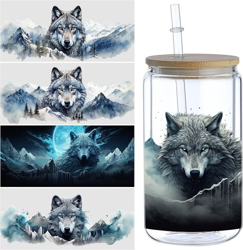 UV DTF Transfer Stickers for Tumblers - 5 Sheets Wolf Pack Design, Waterproof Adhesive Decals for Cups, Glass, Plastic, Phone Cases DIY Decor in Saudi Arabia