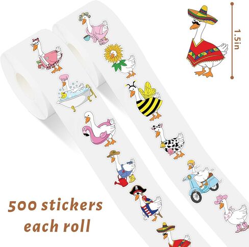 Whaline 1000 Pcs Silly Goose Stickers Roll Funny Goose Self Adhesive Decals for Birthday Baby Shower Party DIY Craft Scrapbook Decor, 2 Rolls, 16 Designs in Saudi Arabia