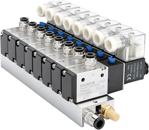 Baomain 10 Space Pneumatic Solenoid Valve 3V210-08 DC 12V PT1/4 2 Position 3 Way Manifold with Base Muffler Quick Fittings Set in Saudi Arabia