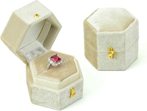 صندوق خاتم TAIMY، علبة حلقية مخملية سداسية متساوية الأضلاع لحفلات الخطوبة والزفاف، صندوق هدايا صغير للرجال والنساء والصديقات والأم والأب (أسود) in Kuwait