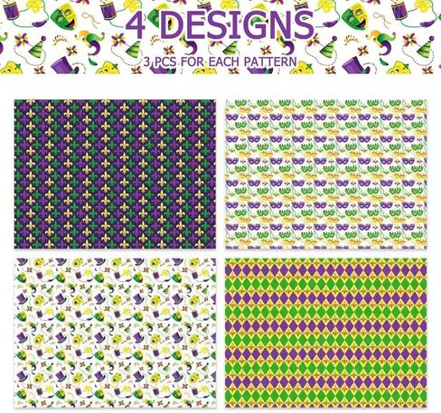 12 Sheets Mardi Gras Masquerade Wrapping Paper - 6 Carnival Theme Designs, 20x27'' Gift Wrap Paper with Mask, Jester Hat & Bead Pattern For Mardi Gras Party Decorations, DIY Crafts, Holiday Gift in Saudi Arabia