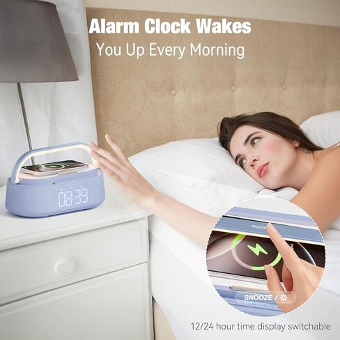 ساعة منبه بسماعات بلوتوث مع شاحن لاسلكي سريع 15 وات، راديو FM، ضوء ليلي LED، ساعات شحن لاسلكية لغرف النوم والمكتب والمنزل، هدايا in Kuwait