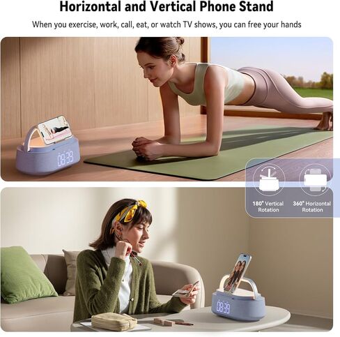 ساعة منبه بسماعات بلوتوث مع شاحن لاسلكي سريع 15 وات، راديو FM، ضوء ليلي LED، ساعات شحن لاسلكية لغرف النوم والمكتب والمنزل، هدايا in Kuwait