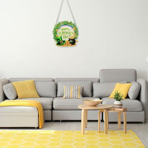 CEOVR St. Patrick's Day Hanging Diamond Art for Adults, Luck Shamrock Diamond Painting Pendant DIY Gem Art Wall Hanging Ornament, Acrylic Home Garden Decor with Chain, Box Kit 7.87 * 7.87inch in Saudi Arabia