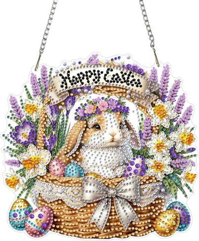 CEOVR St. Patrick's Day Hanging Diamond Art for Adults, Luck Shamrock Diamond Painting Pendant DIY Gem Art Wall Hanging Ornament, Acrylic Home Garden Decor with Chain, Box Kit 7.87 * 7.87inch in Saudi Arabia