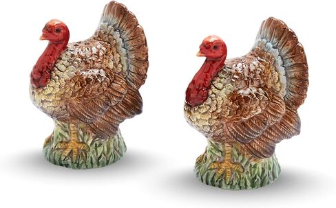 Spode 3.5" Turkey-Shaped Salt and Pepper Shakers - Dolomite Ceramic Farmhouse Décor for Formal Dining, Decorative Salt & Pepper Set with Easy Refill Bottom Stoppers, Ideal for Thanksgiving Table in Kuwait