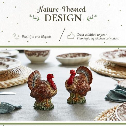 Spode 3.5" Turkey-Shaped Salt and Pepper Shakers - Dolomite Ceramic Farmhouse Décor for Formal Dining, Decorative Salt & Pepper Set with Easy Refill Bottom Stoppers, Ideal for Thanksgiving Table in Kuwait