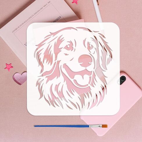 FINGERINSPIRE 9 قطع استنسل للكلاب مع فرشاة طلاء بلاستيكية واحدة مقاس 7.87 × 7.87 بوصة قوالب رسم للكلاب الأليفة 9 أنماط لتزيين استنسل حيوانات الكلاب للرسم على الخشب والقماش والنسيج والجدار والأثاث in Saudi Arabia